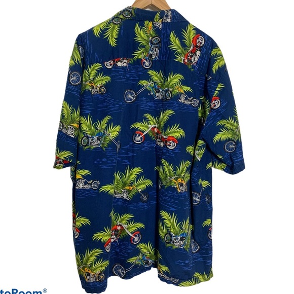 Aloha Republic Hawaiian Motorcycle Palm Graphic Button Down Shirt Men’s Sz XXL - Picture 2 of 5